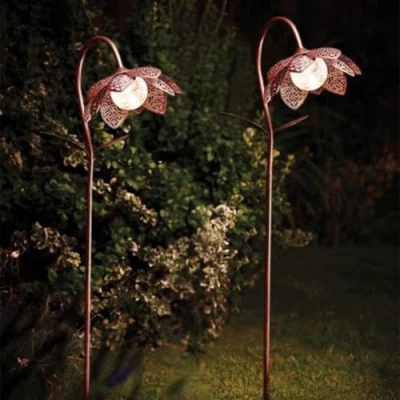Image of Garden Mile Set of 2 90cm Metal Flower Solar Stake Lights Large Outdoor Decorations Weatherproof Ornaments Perfect for Patio Lawn Yard Flowerbeds