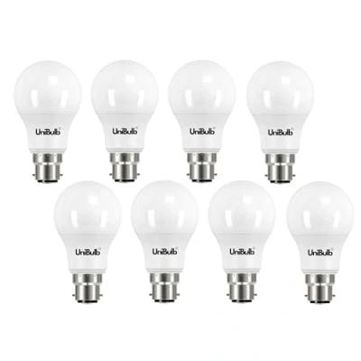 Image of Unibulb Bayonet B22 4.2W 470lm LED Light Bulbs, 40W Equivalent, Warm White 2700K, A19 Energy Saving Lightbulbs, 180 Wide Beam, Non dimmable, Pack of 8