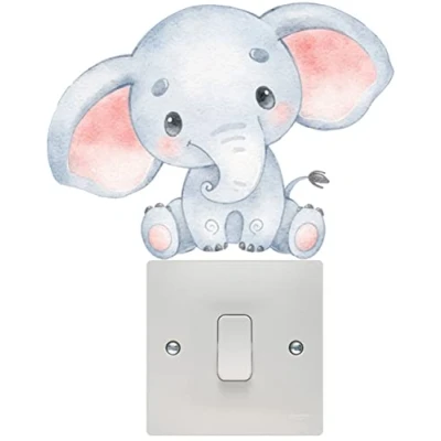 Image of Cute Elephant Light Switch Wall Art Vinyl Stickers Childrens Bedroom