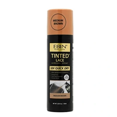 Image of EBIN NEW YORK Tinted Lace Spray Quick Dry, Water Resistant, No Residue, Even Application, Matching Skin Tone, Natural Look (3.38 oz/100ml Medium Brown)