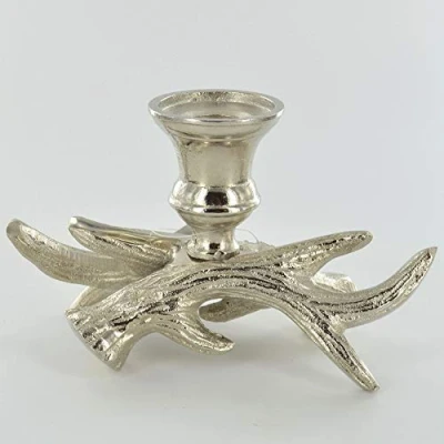 Image of Prezents.com Silver Antler Candle Stick Holder Metal Winter Stag Deer Decor for Country Home Gift H10cm