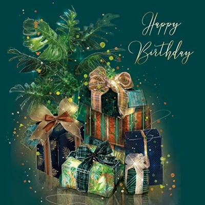 Image of Cherry Orchard Birthday Presents Luxury Card with Gold Foil Detailing and Envelope from