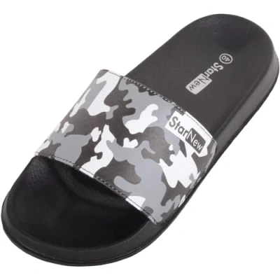 Image of ABSOLUTE FOOTWEAR Mens Easy Slip On Camouflage Holiday Summer Pool Sliders Black UK 9 / EU 43
