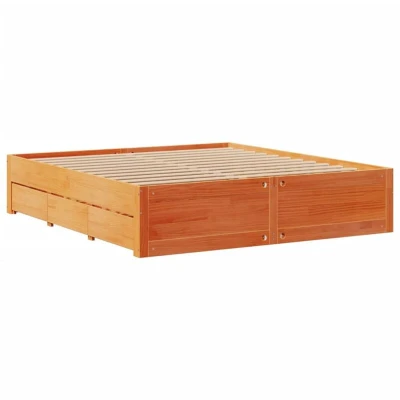 Image of vidaXL Bed Frame without Mattress with Drawers Wax Brown 180x200 cm Super King Solid Wood Pine