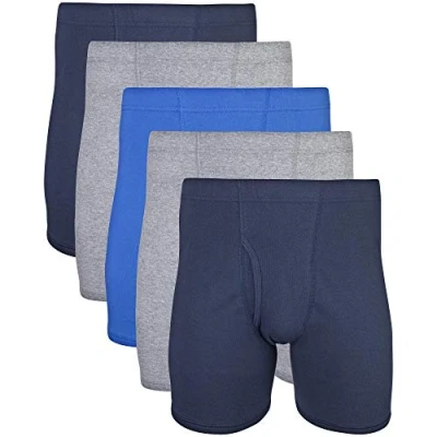 Image of Gildan Men&#039;s Underwear Covered Waistband Boxer Briefs, Multipack, Mixed Royal (5 Pack), L (Pack of 5)
