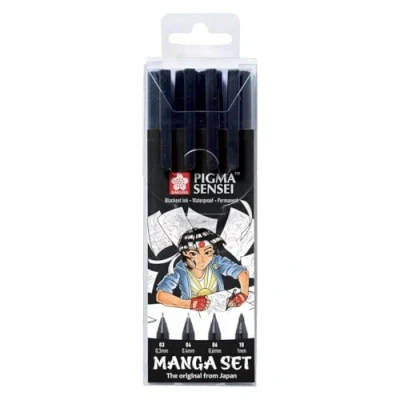 Image of Sakura Pigma Sensei manga set 4 sizes, black (POPIGSEN4)