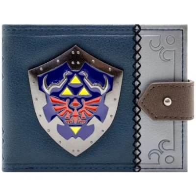Image of Zelda Ocarina of Time Hylian Shield Triforce Loftwing Wallet Bi Fold ID &amp; Card Holder, Blue