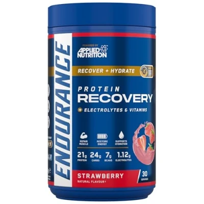Image of Applied Nutrition Endurance Post Exercise Recovery Drink, Protein Powder with Carbohydrates Electrolytes BCAAs Vitamins &amp; Minerals (1.5kg 30 Servings) (Strawberry)
