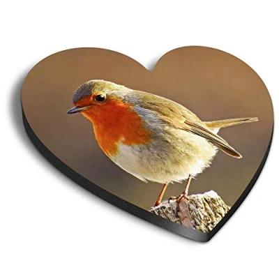 Image of 1 x Heart MDF Magnets Robin Redbreast Bird Animals Birds 8701
