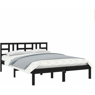 Image of vidaXL Bed Frame Black 200x200 cm Double with Engineered Wood, Slatted Base, and Storage Function