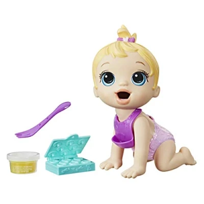 Image of Baby Alive Lil Snacks Doll, Eats and Poops, Snack Themed 8 Inch Box Mold, Toy for Kids Ages 3 Up, Blonde Hair,Multicolor,Medium