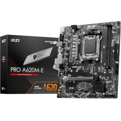 Image of MSI PRO A620M E Motherboard, Micro ATX Supports AMD Ryzen 7000 Series Processors, AM5 DDR5 Memory Boost 6400+MHz/OC, 1 x PCIe 4.0 x16, M.2 Gen4