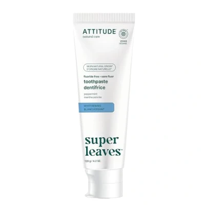 Image of ATTITUDE Fluoride Free Toothpaste, Plant and Mineral Based Ingredients, Vegan, Sugar Free, Whitening, Peppermint, 120 Grams