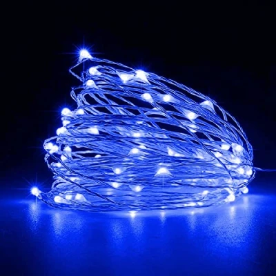 Image of Jsdoin Fairy Lights, 2 PCS 50 LED Battery Operated String Lights Copper Wire Light for Indoor Outdoor Lighting, Bedroom, Wedding Decor, Party, Christmas, Tree Decoration(5M/16ft，Blue)
