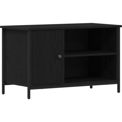 Image of vidaXL TV Cabinet Black Oak Engineered Wood Stand Fits 42 Inch TVs Modern Media Console with Shelves Living Room Organizer