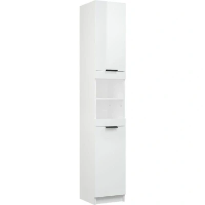 Image of vidaXL Bathroom Cabinet in High Gloss White with 6 Compartments Practical Storage Solutions Modern Design, Engineered Wood Construction&#039;.
