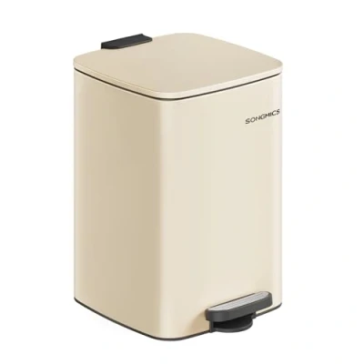 Image of SONGMICS Kitchen Bin, 5.2 Gallon (20 L) Trash Steel Pedal with Inner Bucket, Soft Close and Stays Open, Sand Beige LTB592A02