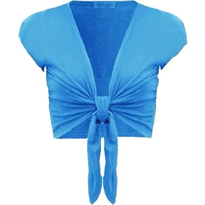 Image of Ladies Trendy TIE UP Cap Sleeves Women Shrug Bolero TOP Girls WRAP Cardigan 8 14 (M/L, Turquoise)