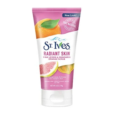 Image of St. Ives Radiant Skin Face Scrub For Dull Pink Lemon and Mandarin Orange Dermatologist Tested Wash With 100 percent Natural Exfoliants 6 oz / 170gm