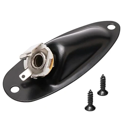 Image of Jack Plate Boat Style Oval 0.25 Inches Guitar Pickup Output Input Plug Socket Black for FD Strat
