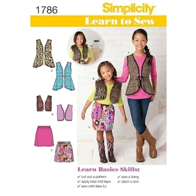 Image of Simplicity Childrens Easy Learn to Sew Sewing Pattern 1786 Waistcoats &amp; Skirts