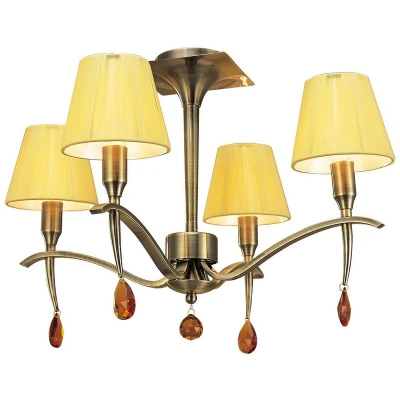 Image of Siena Semi Flush Round 4 Light E14, Antique Brass With Amber Cream Shades And Crystal