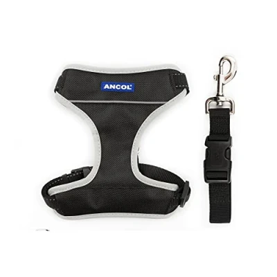 Image of Ancol Reflective Travel and Exercise Black Dog Harness Pet Leash Training Accessory 37 58cm, Small