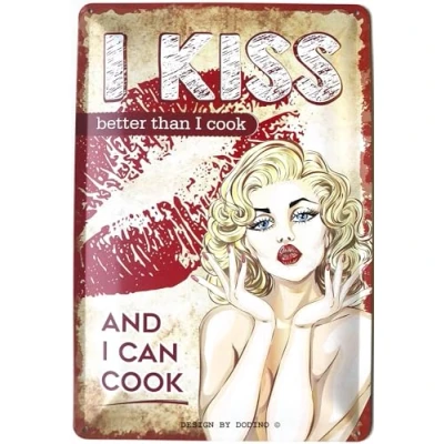 Image of DODINO 20 x 30 cm Retro Tin Signs I Kiss Better Than Cook Metal with a Funny Saying as Gift Idea for Birthday Christmas Decoration