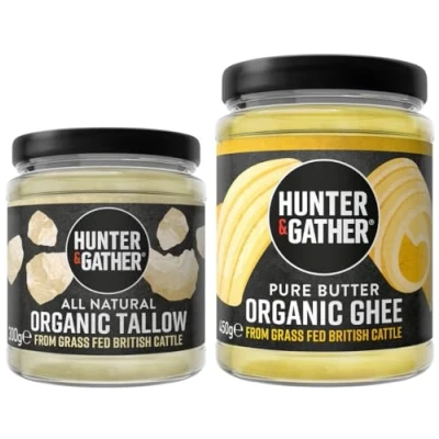 Image of Hunter &amp; Gather Certified Organic Ghee 450g Tallow 300g from Grass Fed British Cattle Sugar, Gluten Seed Oil Free Low Lactose Content Keto, Carb Paleo