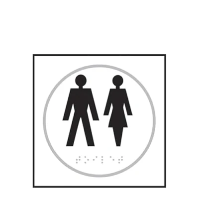 Image of Unisex Toilet Braille Sign, Self Adhesive Tactile, White, W150mm x H150mm