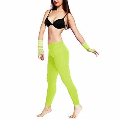 Image of Hiffy Girls Gymnastic Dance Leggings Neon Footless Ballet Stretch Elasticated Children Tights Age 5 12 Years (Neon Yellow, 9 10 Years)
