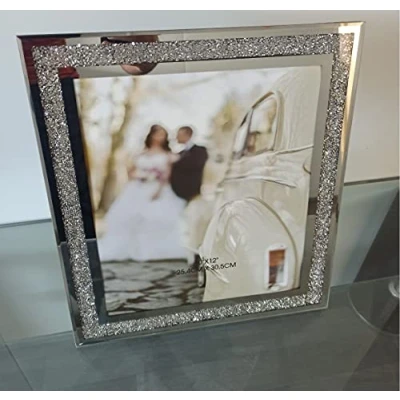 Image of CAPRISTAR Crushed Crystals Photo Frame Silver Mirrored Jewel Crystal Diamante Picture (10X12 inch)