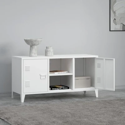 Image of [en.casa] TV cabinet Kotka Lowboard with 2 doors board White table chest of drawers 113 x 40 58 cm Metal