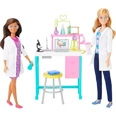 Image of Barbie Science Lab Playset with 2 Dolls, Bench and 10+ Accessories, HJY95