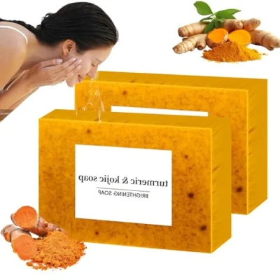 Image of Kojic Acid Soap Original, Turmeric Soap, Organic Bar, Brightening Lemon &amp; Smooth Skin, Fades Freckles, Nourishing for Face Body (2PCS)