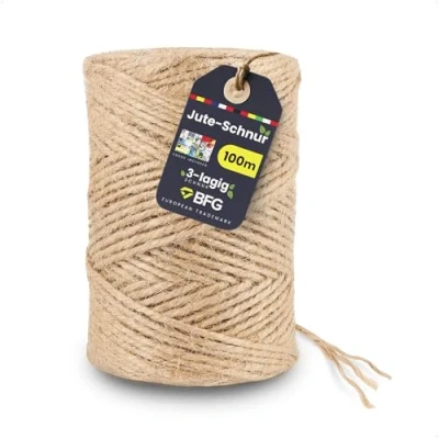 Image of BFG Jute Twine 100 m 2 3 mm Tear Resistant Ply Cord, Garden Cord with Natural Fibre for Plants and Decorations, Brown Parcel Yarn Packaging Crafts