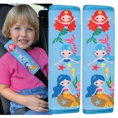 Image of HECKBO 2X Kids Car Seat Belt Pads Protectors Mermaid for and Babies Ideal Any Booster Bicycle