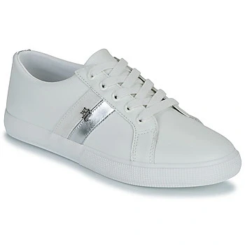 Image of Lauren Ralph Janson II Metallictrim Leather Sneaker Trainers snow white/bianco/polished silvercoloured, Women&#039;s, Size: 3.5 shoes