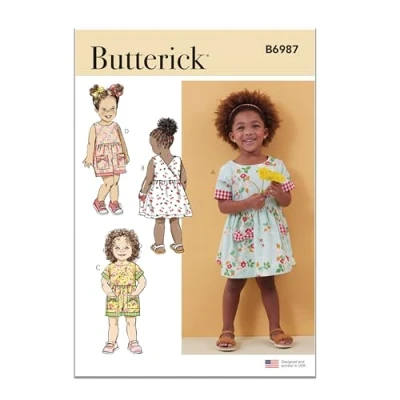 Image of BUTTERICK B6987A Toddlers&#039; Dresses and Rompers A (1/2 1 2 3 4)