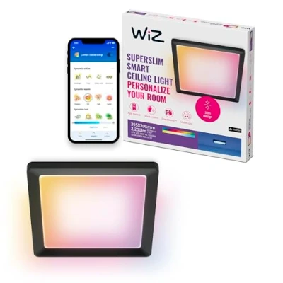 Image of WiZ Smart Ceiling Panel Light Slim Square Design, Multiple Sizes, Voice/app Control, scheduling, Works with Google Home, Amazon Alexa and Apple HomeKit, Interior Lighting, Black/White