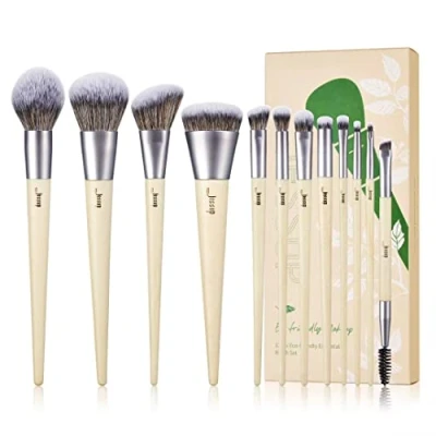 Image of Jessup Vegan Makeup Brushes Set Premium Make up Brush Synthetic Powder Foundation Highlight Concealer Eyeshadow Blending Eyebrow Liner Spoolie Burlywood 12pcs T327