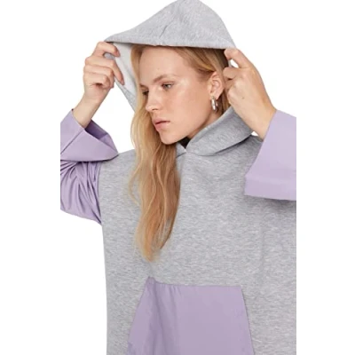 Image of Trendyol Women Regular Basic Hood Knit Sweatshirt Grau