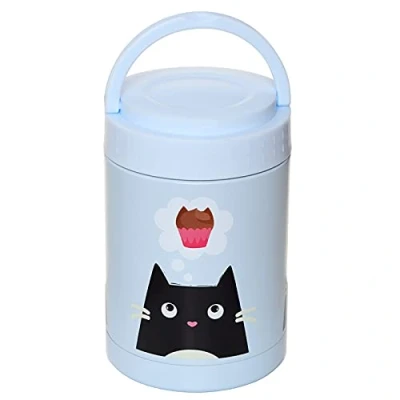 Image of Puckator Feline Fine Cat Insulated Hot &amp; Cold Lunch Pot, Reusable Leakproof Thermal Travel Food Storage, 500ml, Stainless Steel BPA Free PVC, Multicolour