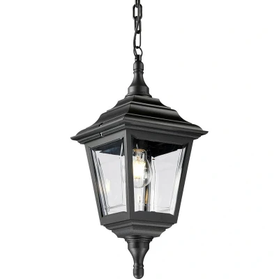 Image of Kerry 1 Light Outdoor Coastal Ceiling Chain Lantern Black IP44, E27