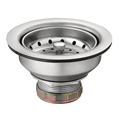 Image of Moen Kitchen Sink Stainless Steel Basket Strainer with Drain Assembly, 3 1/2 Inch Stopper Plug, 22036