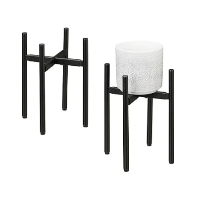 Image of Relaxdays Plant Stand Set of 2, Adjustable Width, WxD: 26x26 37x37 cm, Metal Flower Pot Rack, for Indoors, Black, 100% iron, 31 x 37 cm