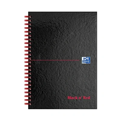 Image of Oxford Black n&#039; Red Ruled A Z Wirebound Hardback A5 Notebook, 140 Pages