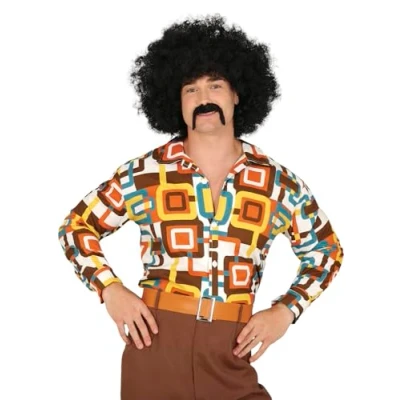 Image of FIESTAS GUIRCA 70s Multicolour Shirt (38 40) Fancy Dress Accessory for Adult Men Ideal Themed Parties, Carnival and Halloween Retro Vintage Style