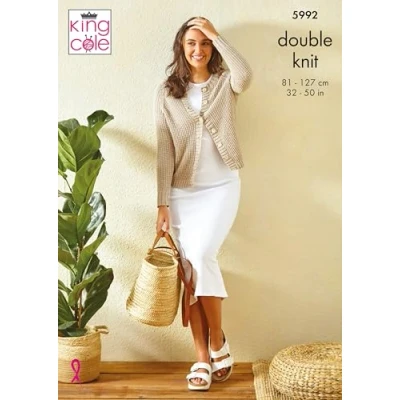 Image of King Cole Ladies DK Knitting Pattern Womens Round or V Neck Cardigan (5992)