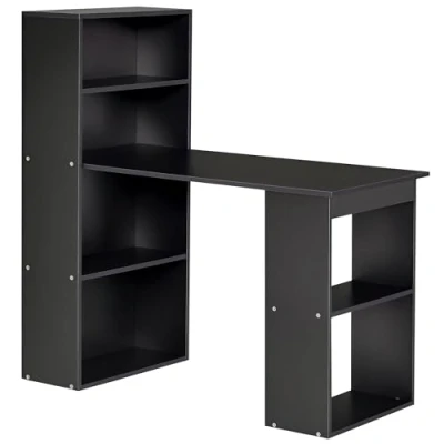Image of HOMCOM 120cm Modern Computer Desk Bookshelf Study Table Workstation PC Laptop Writing Home Office 6 Shelves, Black